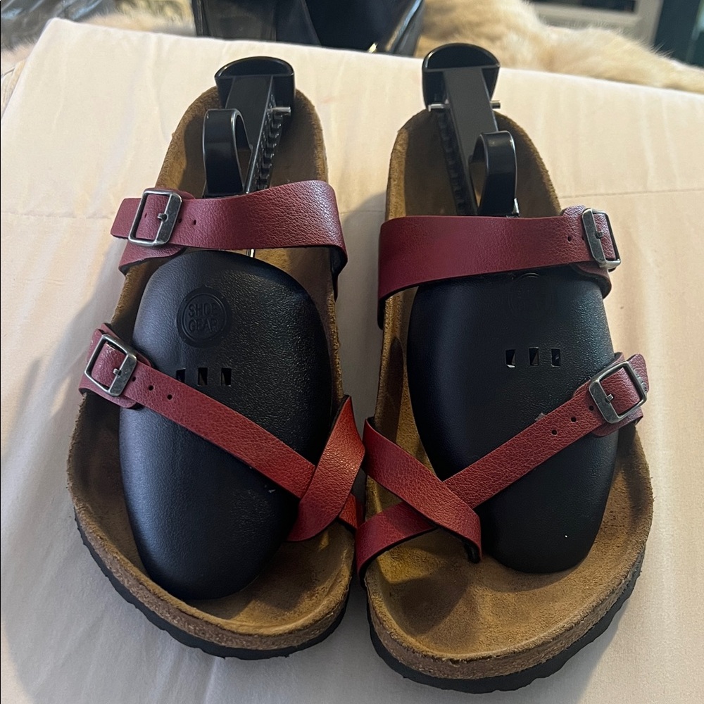 Red Strappy Cork Footbed Sandals